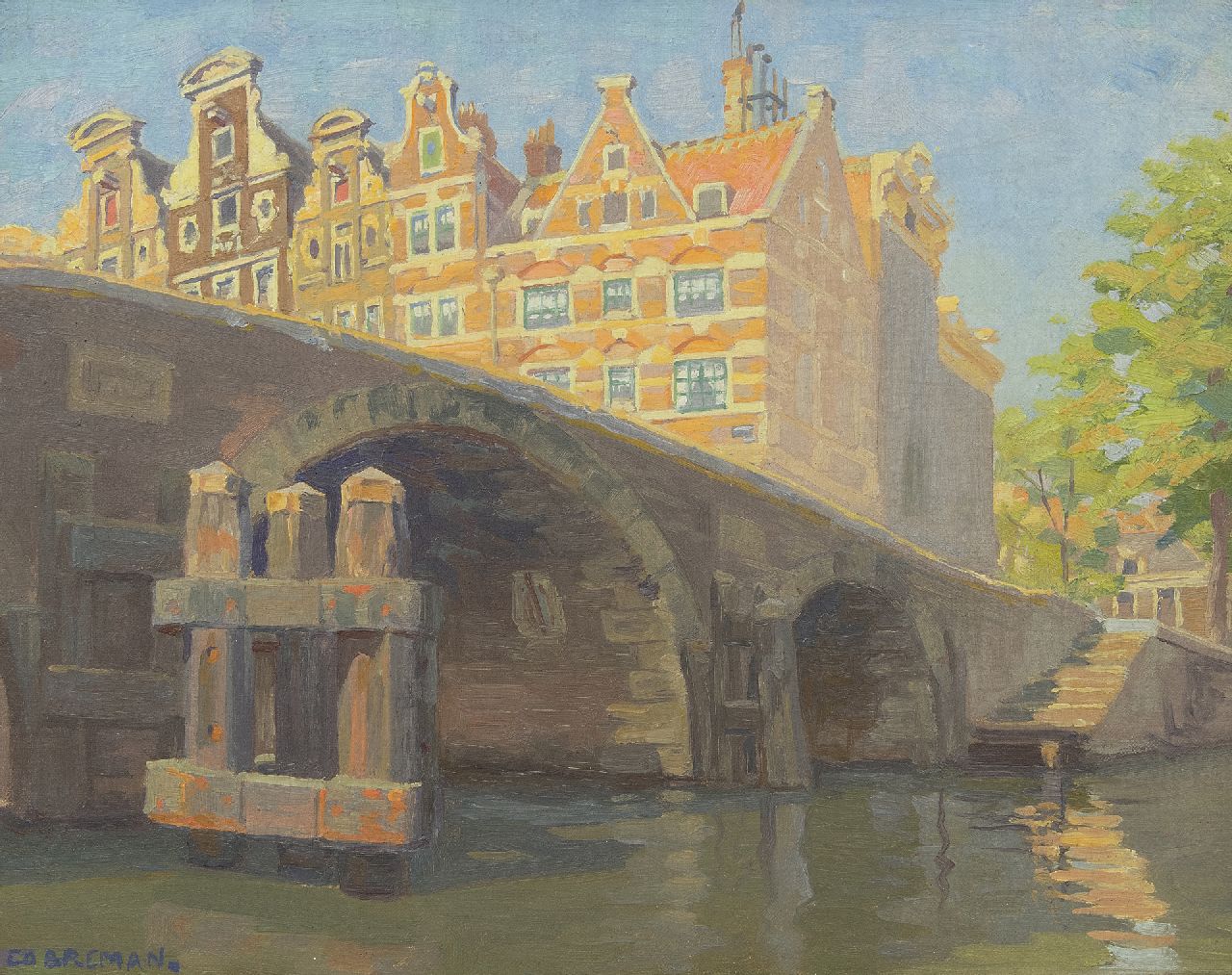 Breman A.J.  | Ahazueros Jacobus 'Co' Breman, Ecke Prinsengracht/Brouwersgracht, Amsterdam, Öl auf Leinwand 30,4 x 38,7 cm, Unterzeichnet l.u.