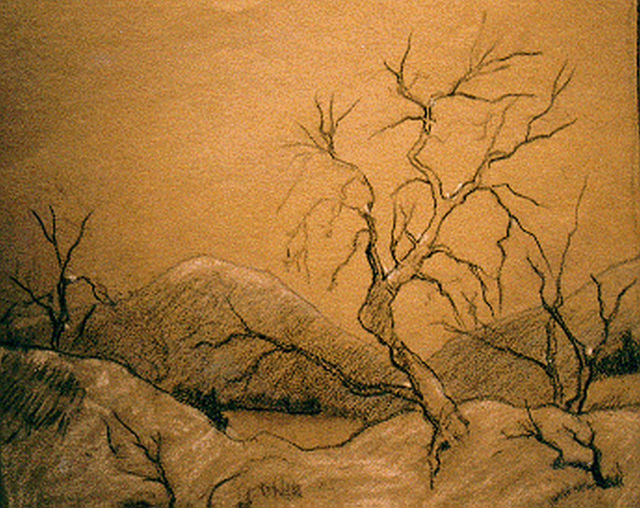 Dooijewaard J.  | Jacob 'Jaap' Dooijewaard, A winter landscape, Kreide auf Papier 17,5 x 20,5 cm, signed l.l.