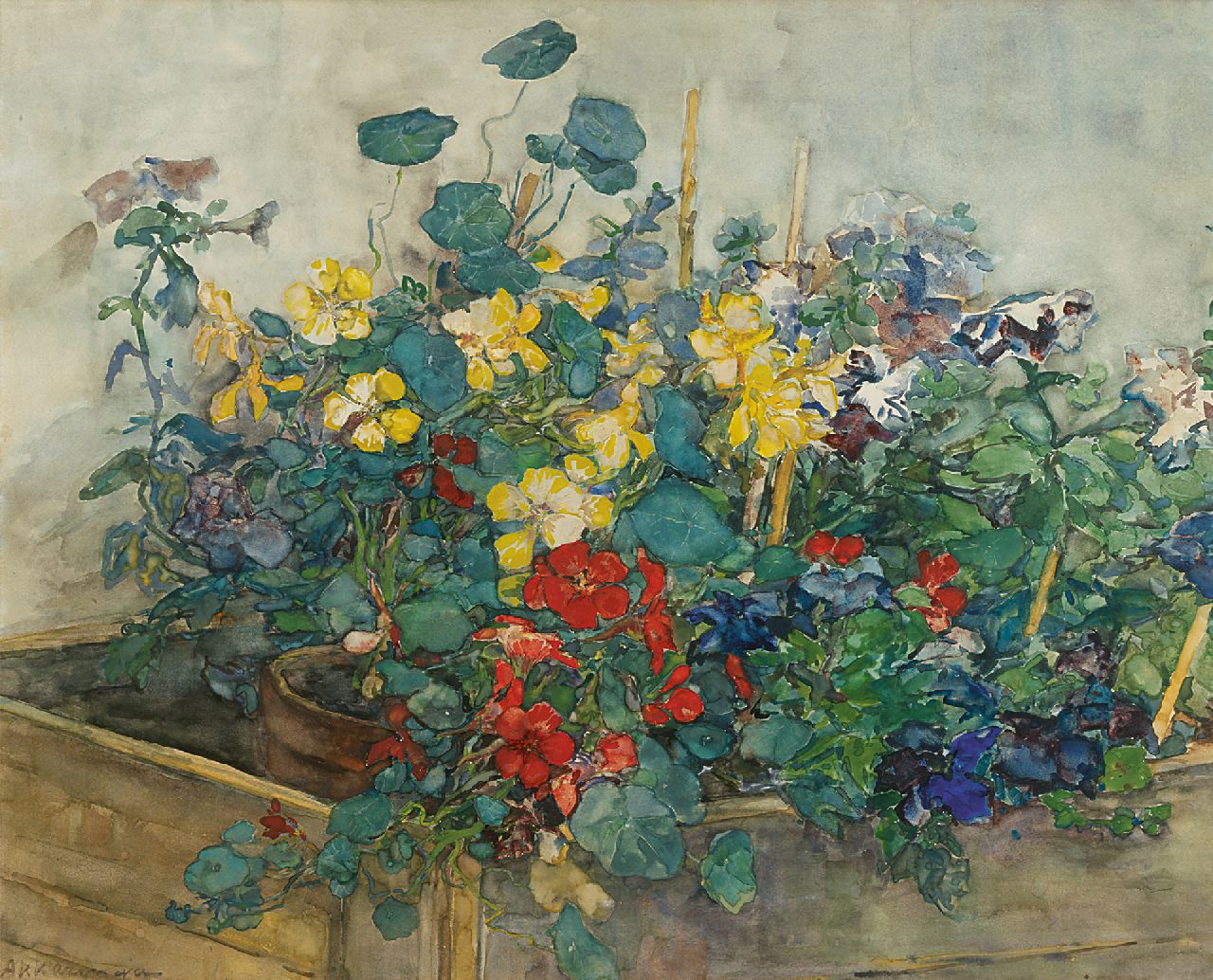 Akkeringa J.E.H.  | 'Johannes Evert' Hendrik Akkeringa, Sommerblumen, Aquarell und Gouache auf Papier 54,1 x 67,0 cm, Unterzeichnet l.u.
