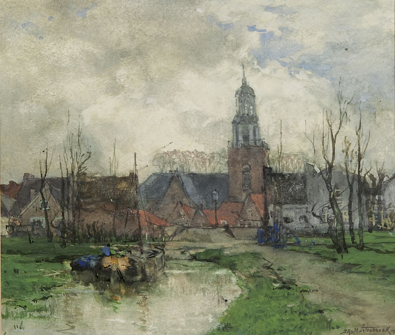 Mastenbroek J.H. van | Johan Hendrik van Mastenbroek, Ansicht auf Streefkerk, Aquarell auf Papier 21,2 x 24,4 cm, Unterzeichnet r.u. und datiert 1904