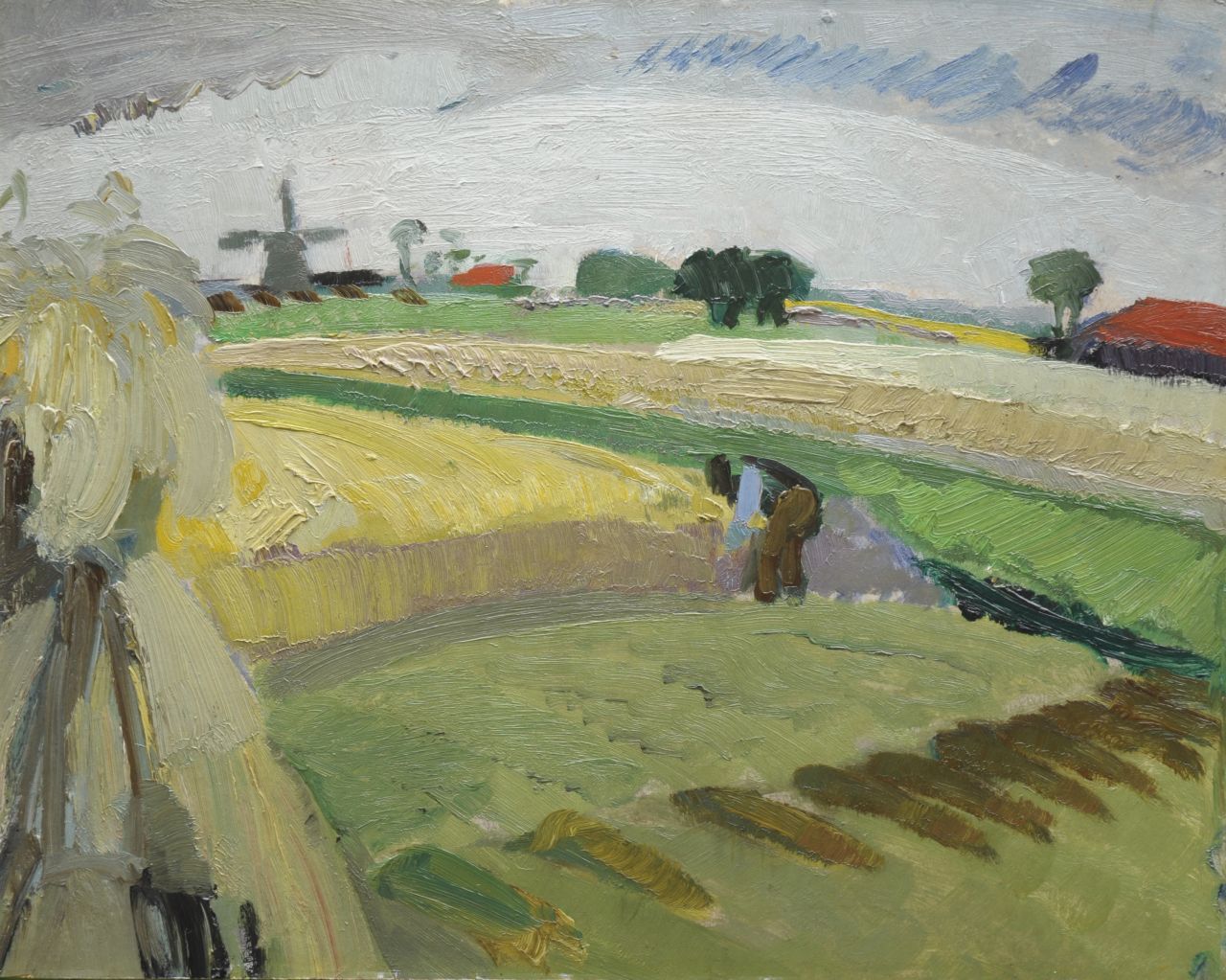 Smet G. de | Gustave de Smet, Bauer bei der Arbeit auf dem Feld, Öl auf Holzfaser 40,1 x 50,4 cm