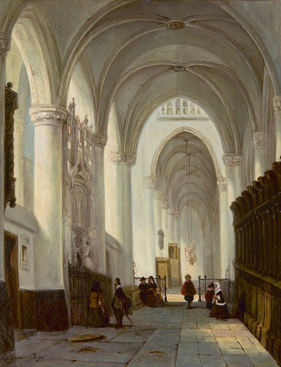 Buys G.M.  | Geertruida Maria Buys, Interior of the Grote Kerk in Breda, with the memorial stone of Engelbert I of Nassau, Öl auf Leinwand 40,9 x 32,9 cm, signed l.l.