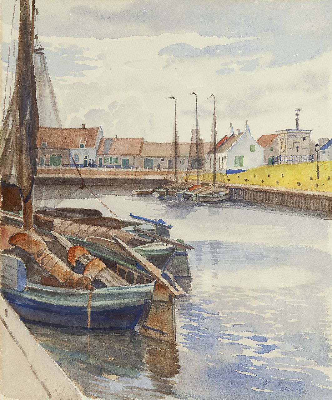 Gerrits G.J.  | Gerrit Jacobus 'Ger' Gerrits | Aquarelle und Zeichnungen zum Verkauf angeboten | Der Hafen von Elburg, Aquarell auf Papier 37,7 x 30,9 cm, Unterzeichnet r.u. und zu datieren um 1939