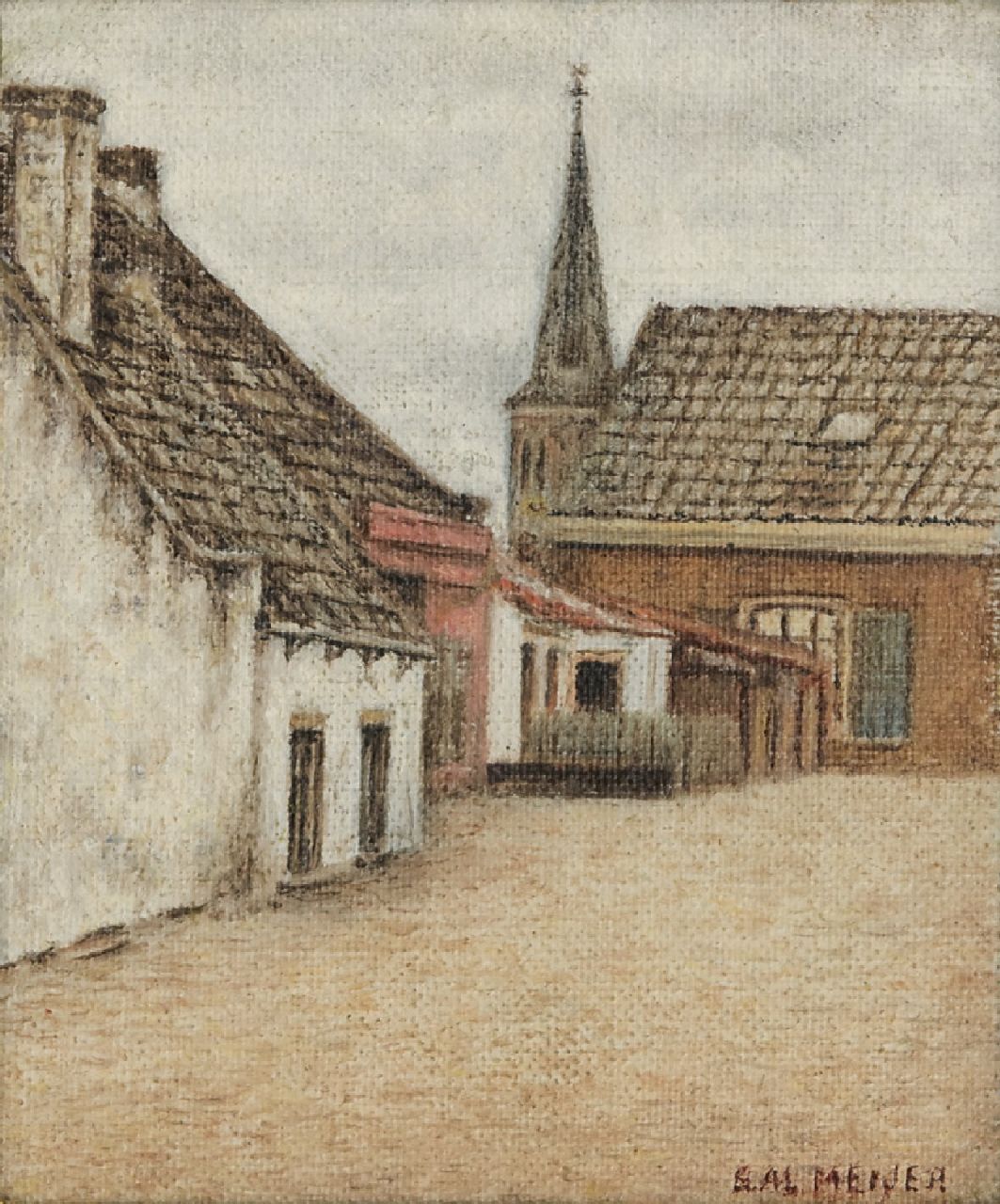 Meijer S.  | Salomon 'Sal' Meijer | Gemälde zum Verkauf angeboten | Dorfansicht (möglicherweise Zandvoort), Öl auf Leinwand  auf Holzfaser 14,5 x 11,3 cm, Unterzeichnet r.u.