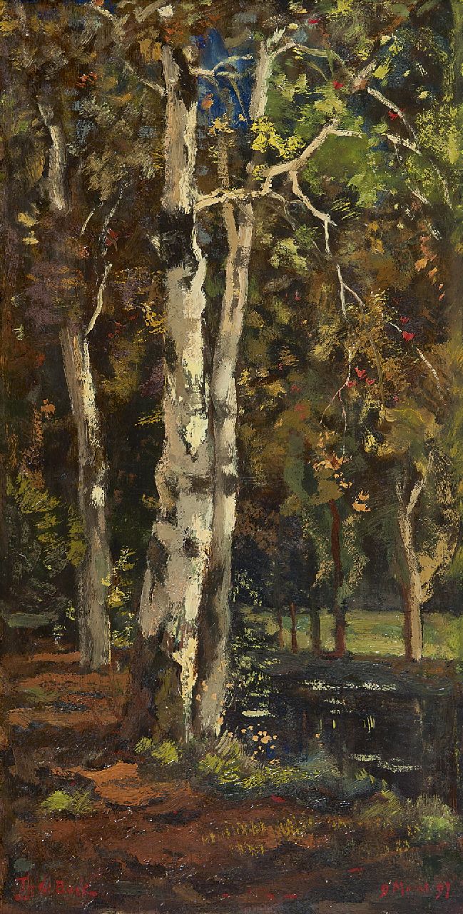 Bock T.E.A. de | Théophile Emile Achille de Bock, Birches, Öl auf Holz 52,8 x 26,6 cm, signed l.l. und dated 9 Maart '97