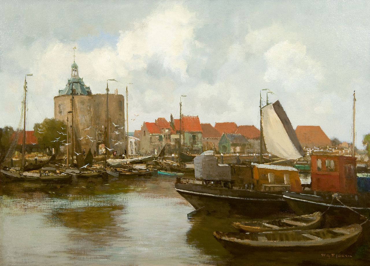 Willem George Frederik Jansen | Der Hafen von Enkhuizen mit dem Drommedaris Turm, Öl auf Leinwand, 71,8 x 99,3 cm, Unterzeichnet r.u.