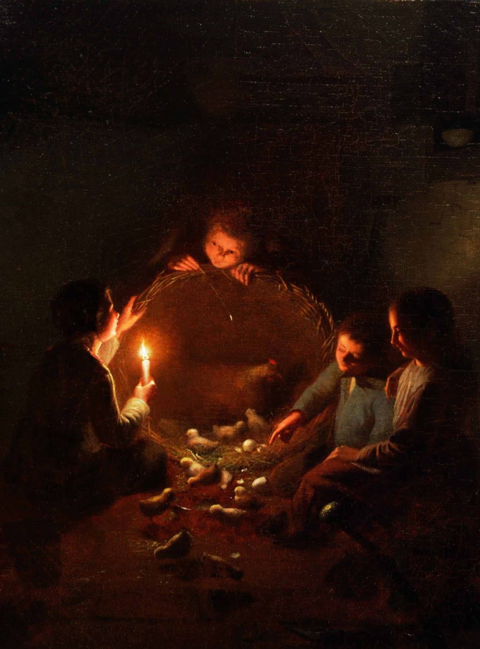 Rosierse J.  | Johannes Rosierse, Ein kleines Wunder bei Kerzenlicht, Öl auf Leinwand 36,0 x 27,3 cm, Unterzeichnet r.u.