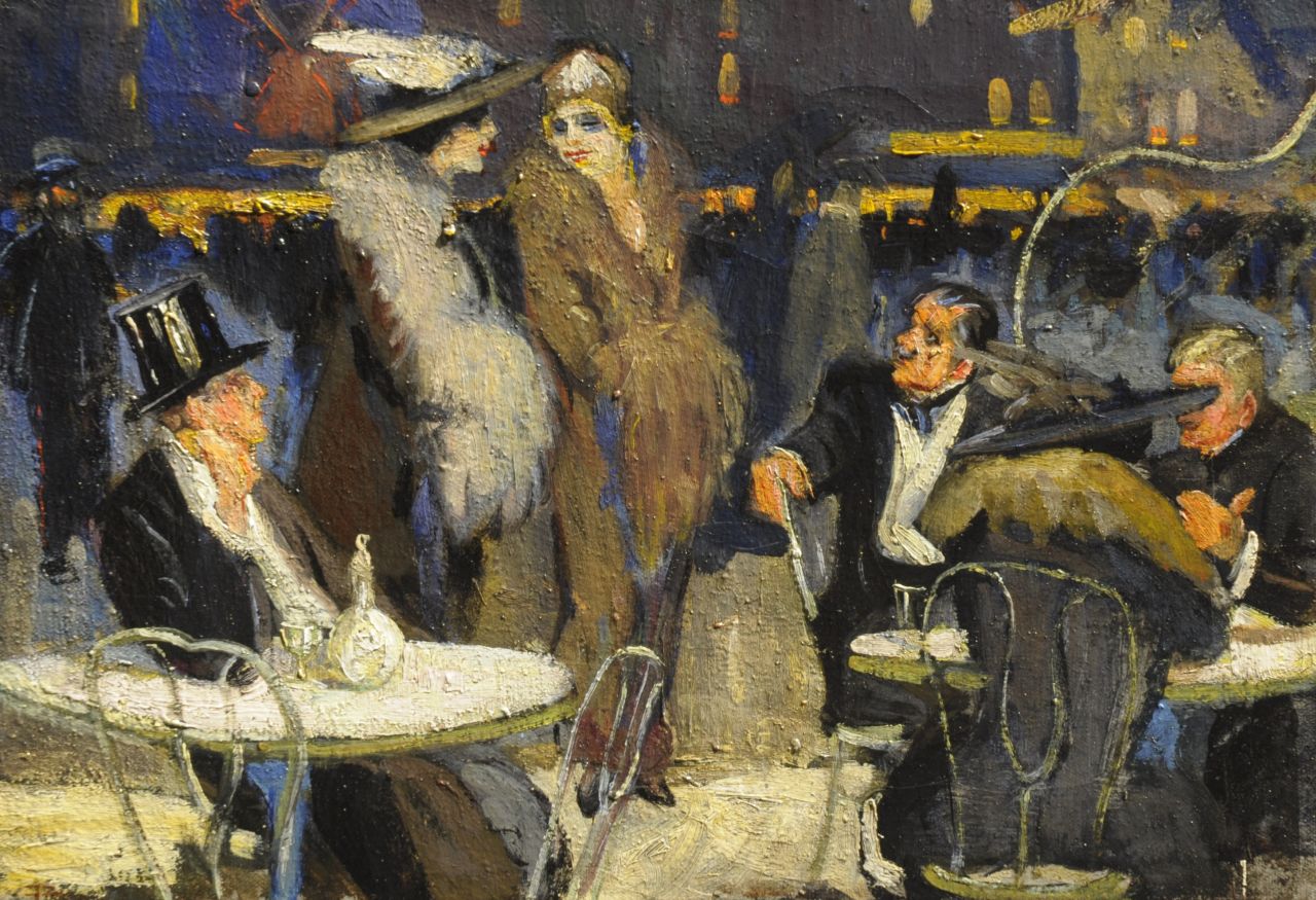 Franse School | Elegant party on a terrace near the Moulin Rouge, Paris, Öl auf Leinwand, 27,5 x 39,8 cm, executed (19)20s