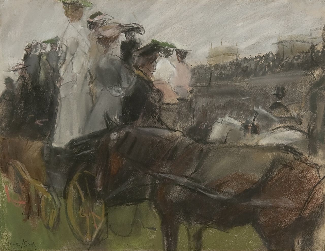 Israels I.L.  | 'Isaac' Lazarus Israels, At the Longchamp races, Paris, Pastell und Bleistift auf Papier 30,5 x 40,0 cm, signed l.l. und executed ca. 1900