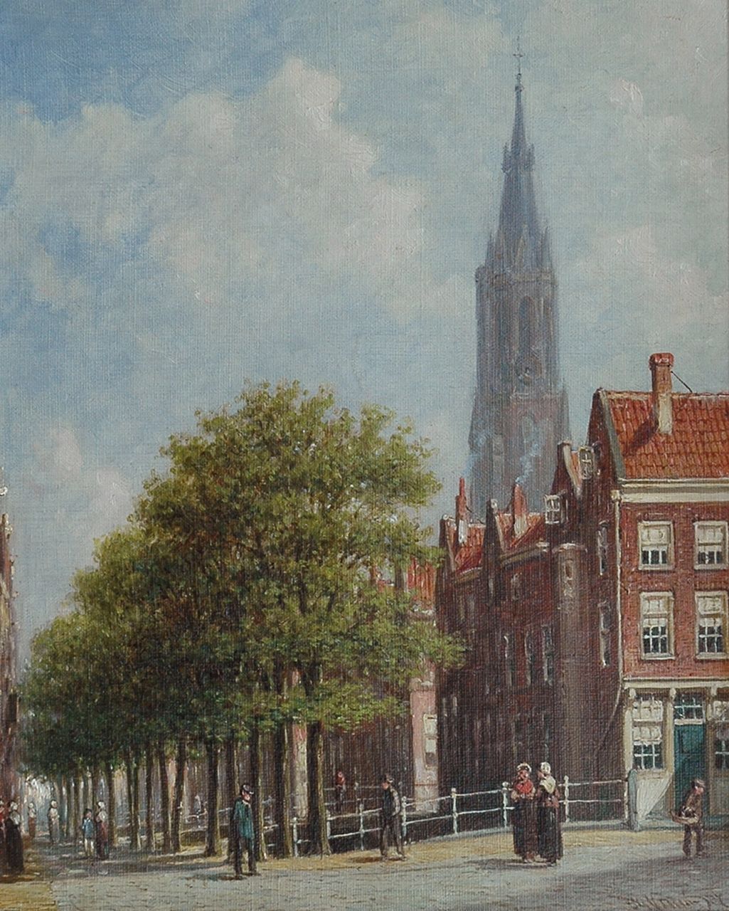 Vertin P.G.  | Petrus Gerardus Vertin, A view of the Voldersgracht in Delft with the Nieuwe Kerk, Öl auf Leinwand 26,0 x 32,0 cm, signed l.r.