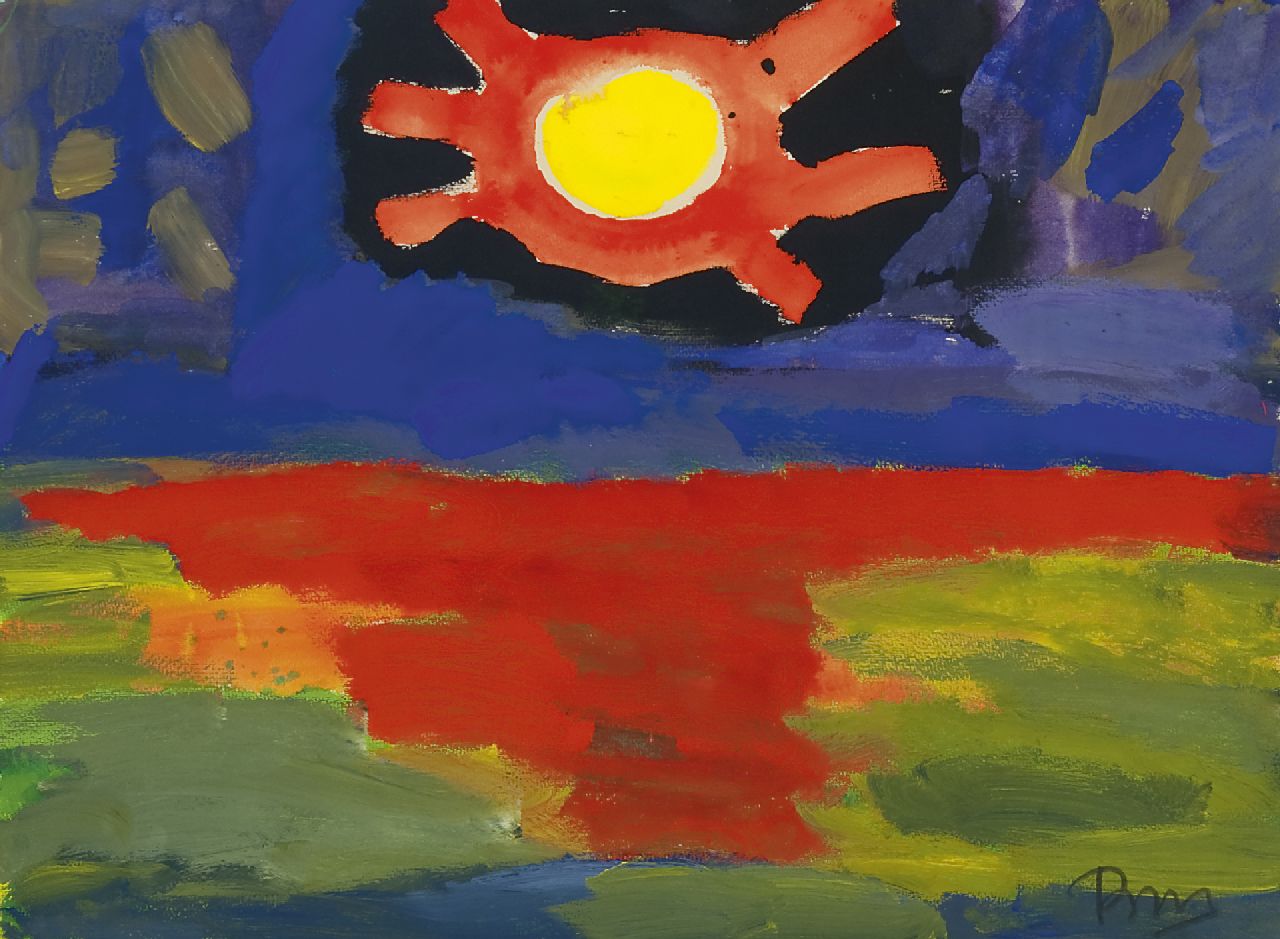 Benner G.  | Gerrit Benner, Sunset, Aquarell und Gouache auf Papier 55,6 x 75,4 cm, signed l.r.