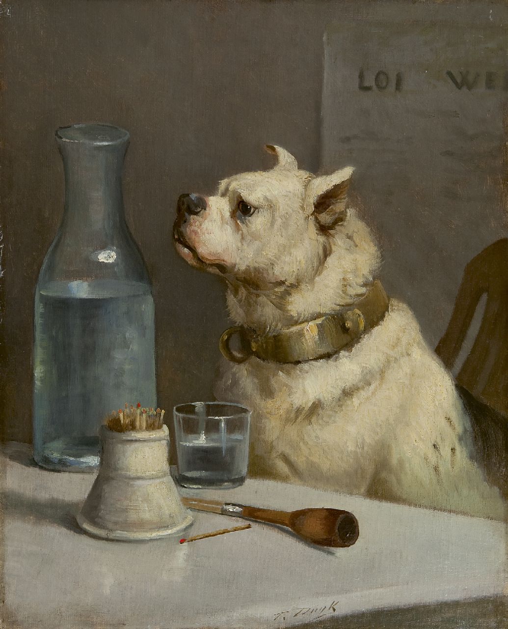 Duyk F.  | François Duyk, The thirsty dog, Öl auf Leinwand 50,1 x 40,1 cm, signed l.m.