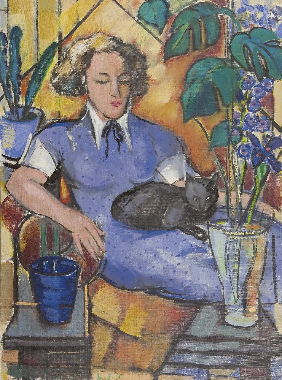 Saalborn L.A.A.  | 'Louis' Alexander Abraham Saalborn, Frau mit Katze, Öl auf Leinwand 120,8 x 90,4 cm, Unterzeichnet M.u. mit Initialen und datiert '50