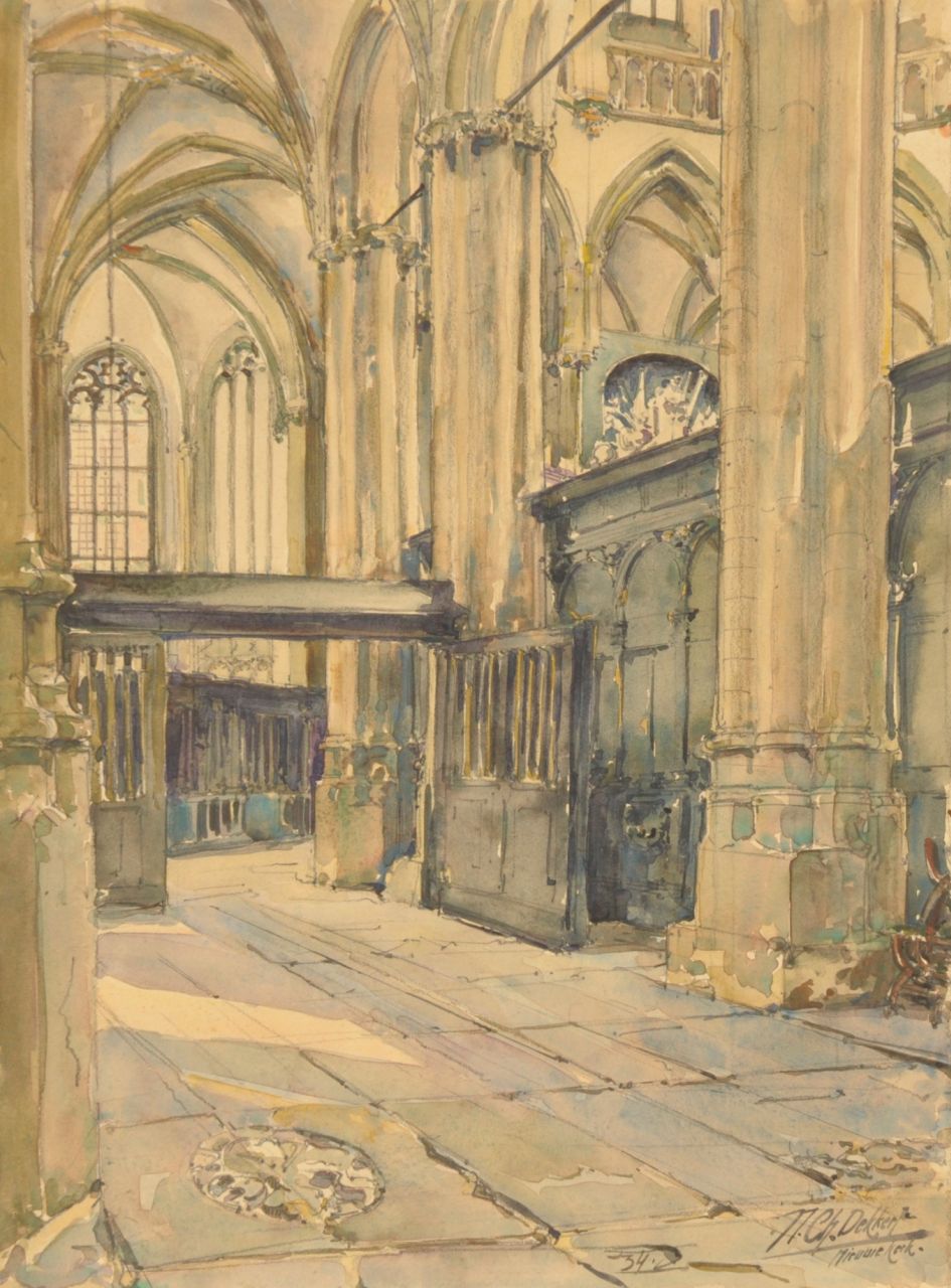 Dekker N.C.  | Nicolas Charles Dekker, Die 'Nieuwe Kerk' , Amsterdam, Aquarell auf Papier 44,0 x 32,7 cm, Unterzeichnet r.u. und datiert '34