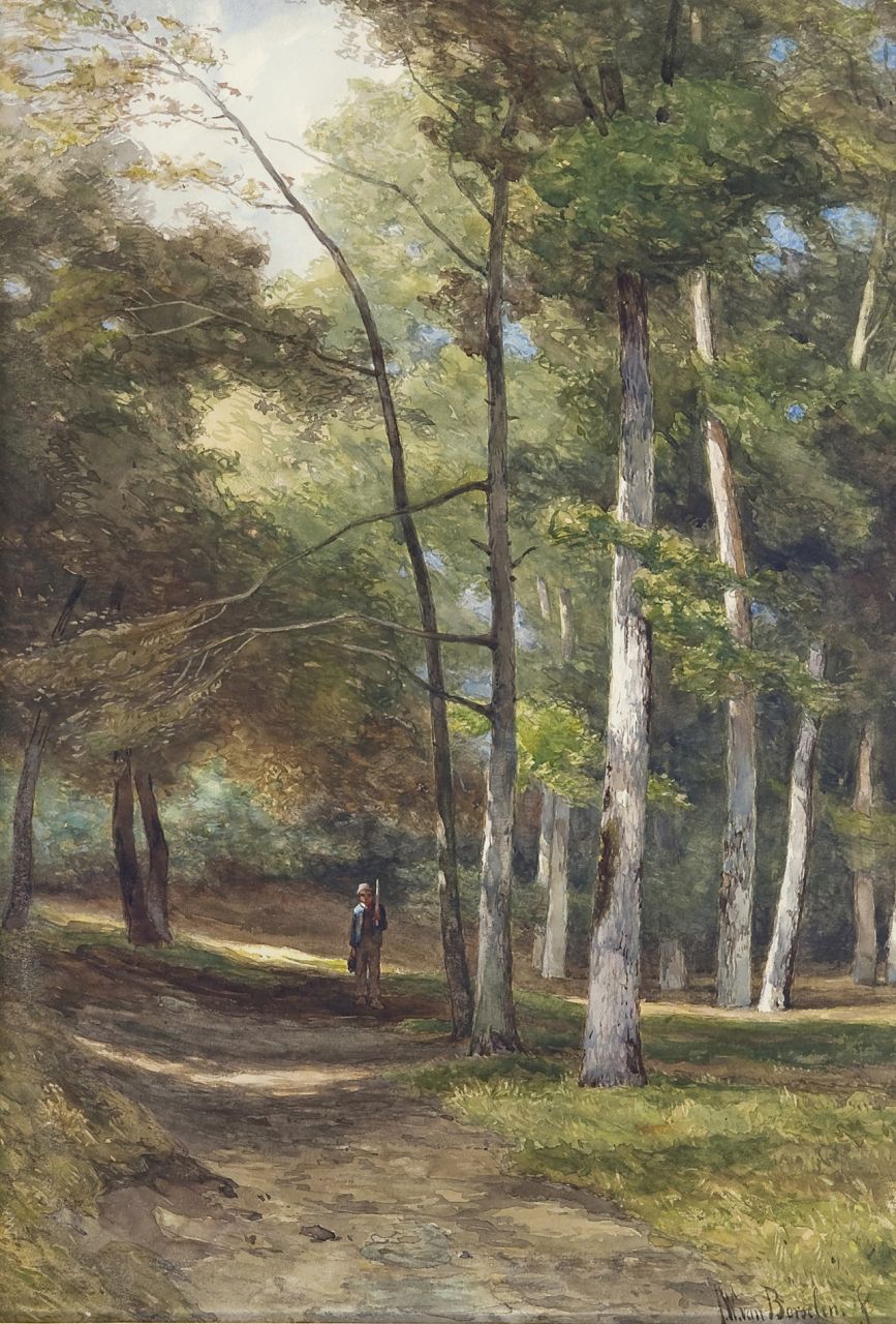 Borselen J.W. van | Jan Willem van Borselen, Im Bloemendaaler Wald, Aquarell auf Papier 51,5 x 35,4 cm, Unterzeichnet r.u.