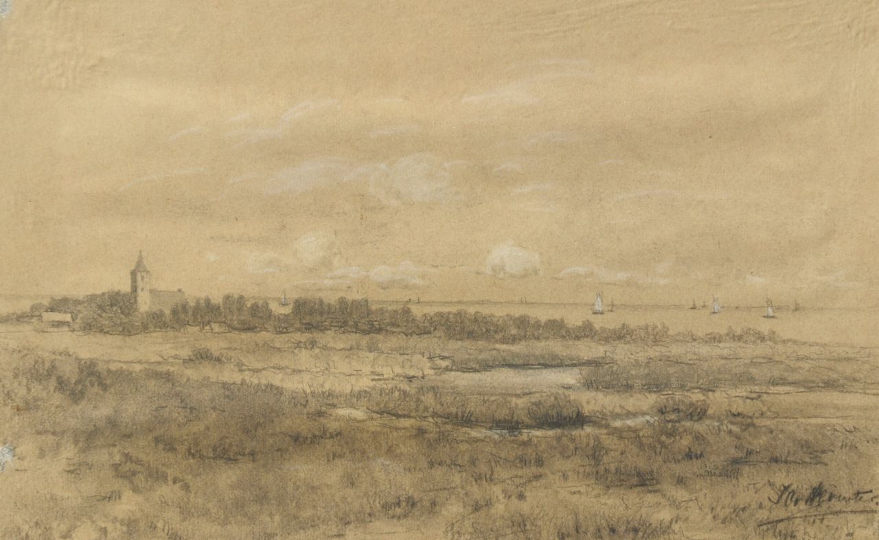 Johanna van Deventer | A view of Huizen, Schwarze Kreide und Aquarell auf Papier, 19,2 x 30,3 cm, signed l.r.