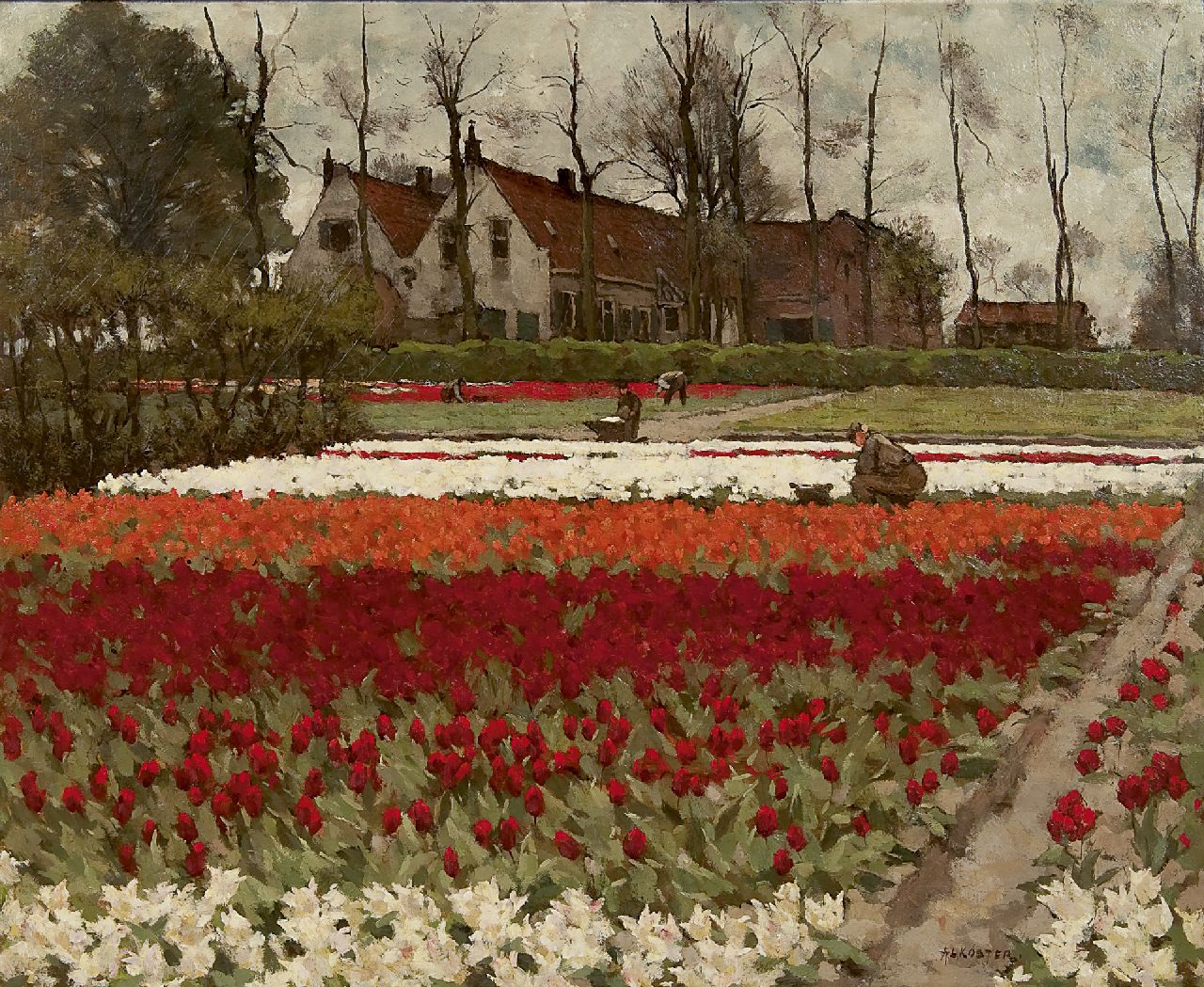 Koster A.L. | Anton Louis 'Anton' Koster, Hyacinths and tulipfields, Overveen, Öl auf Leinwand 60,0 x 73,2 cm, Unterzeichnet r.u. Koster A.L. | Anton Louis 'Anton' Koster, Hyacinths and tulipfields, Overveen, Öl auf Leinwand 60,0 x 73,2 cm, Unterzeichnet r.u.