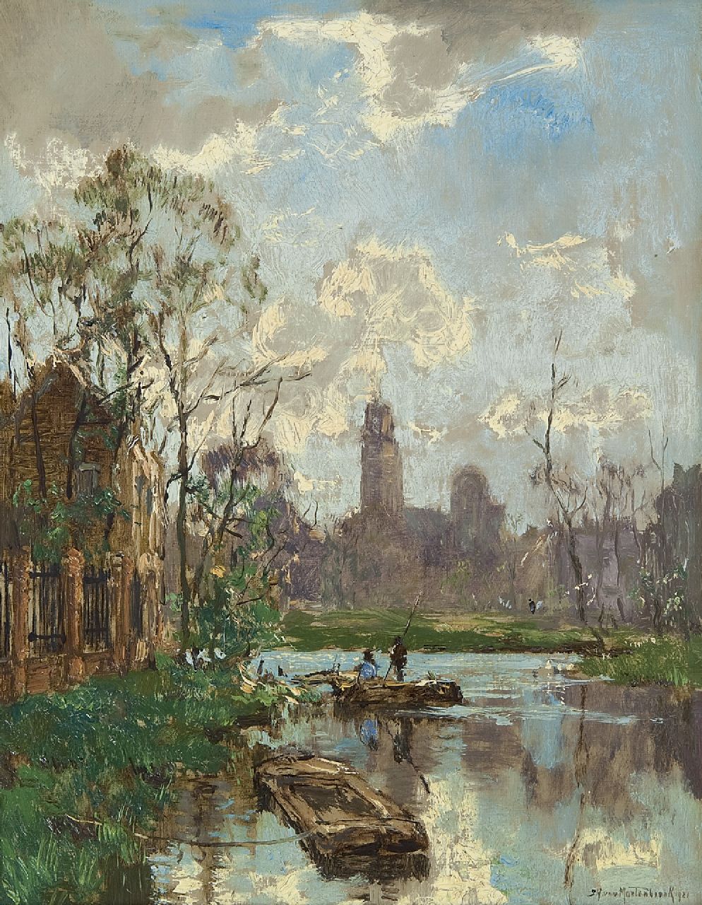 Mastenbroek J.H. van | Johan Hendrik van Mastenbroek, Ansicht auf einen Kanal, Öl auf Leinwand 34,9 x 27,4 cm, Unterzeichnet r.u. und datiert 1921