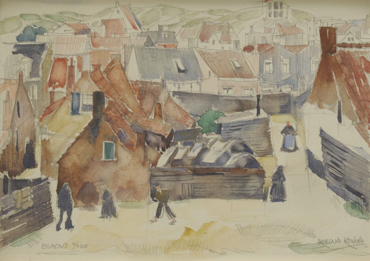 Koning R.  | Roeland Koning, A view of Egmond aan Zee, Bleistift und Aquarell auf Papier 20,0 x 28,0 cm, signed l.r. und painted ca. 1924-1934