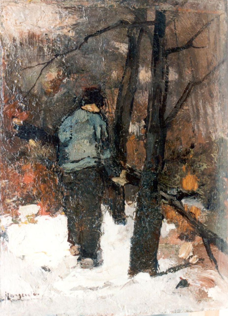 Langeveld F.A.  | Franciscus Arnoldus 'Frans' Langeveld, Gathering wood, Öl auf Holz 18,7 x 13,8 cm, signed l.l.