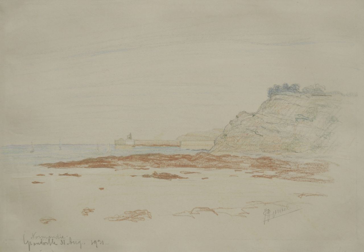 Jan Jacob Gerstel | Küstenansicht in der Normandie, Kreide auf Papier, 23,1 x 33,6 cm, Unterzeichnet r.u. und datiert 'Grandville 31. August 1931'