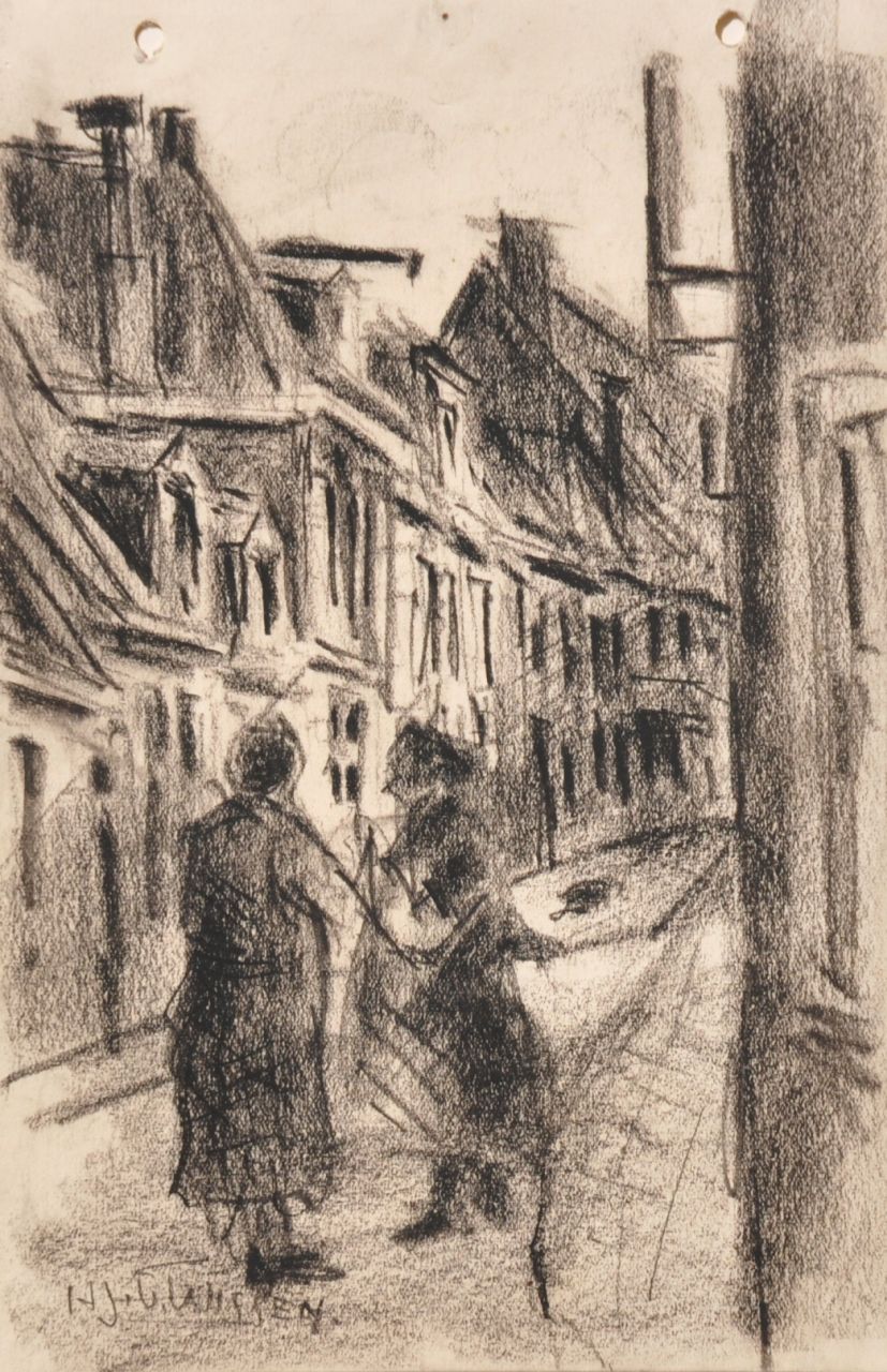 Herman van Wissen | Two women in a street, Zeichnung auf Papier, 24,0 x 15,8 cm, signed l.l. and on the reverse