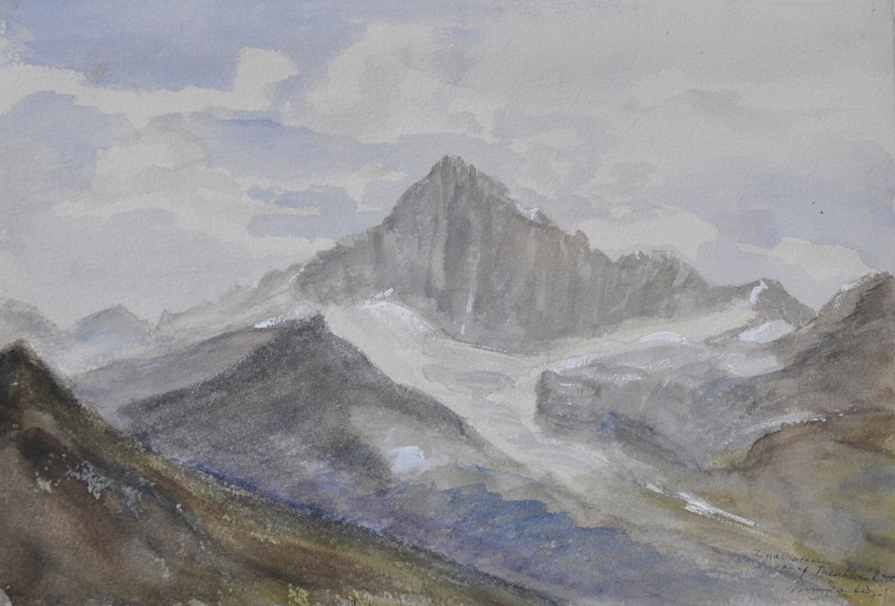 Hollandse School, 20e eeuw   | Hollandse School, 20e eeuw, The Zinalrothorn, Zwitserland, from the Täschhornhütte, Aquarell auf Papier 25,8 x 17,7 cm, signed l.r. 'M.M. Van Dantzig'