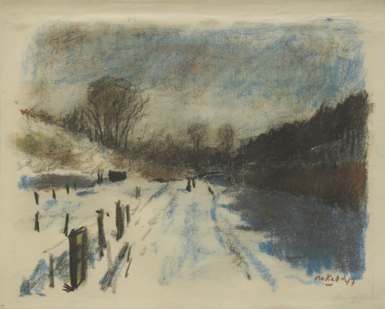 Kat O.B. de | 'Otto' Boudewijn de Kat, Snow landscape, Pastell auf Papier 21,8 x 27,0 cm, signed l.r. und dated '47