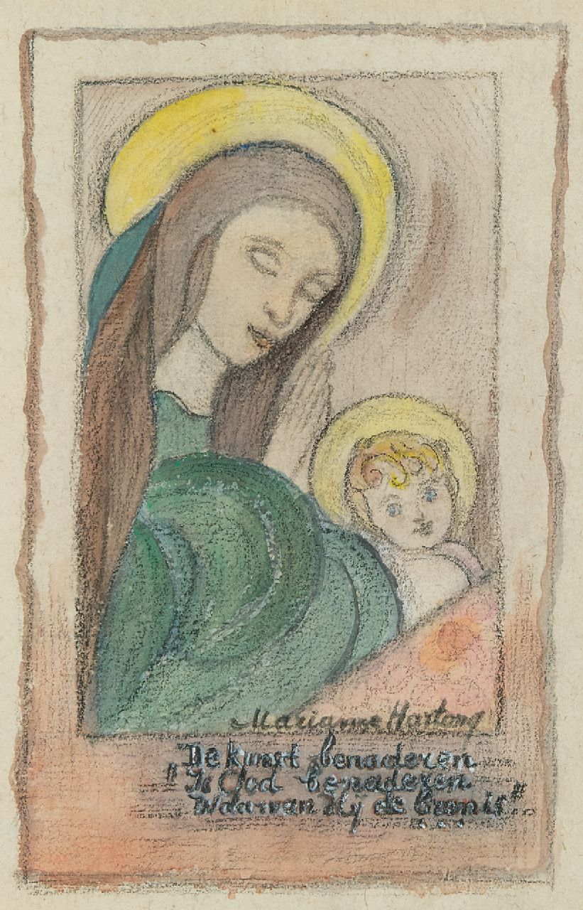 Hartong M.A.E.  | Maria Anna Elisabeth ‘Marianne’ Hartong | Aquarelle und Zeichnungen zum Verkauf angeboten | Madonna mit Kind, Kreide und Aquarell auf Papier 21,9 x 15,2 cm, Unterzeichnet r.u.