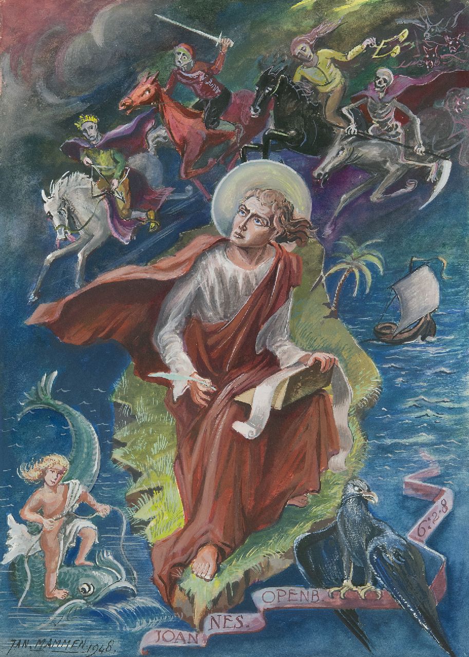 Jan Mammen | Johannes auf Patmos, Aquarell und Gouache auf Papier, 27,8 x 20,0 cm, Unterzeichnet l.u. und datiert 1948