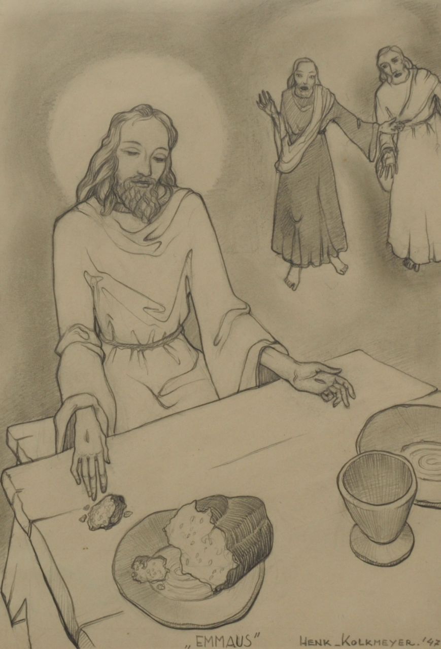 Kolkmeijer B.H.  | Barend Hendrik ‘Henk’ Kolkmeijer, Jezus in Emmaus, Bleistift auf Papier 27,9 x 20,0 cm, Unterzeichnet r.u. und datiert '47