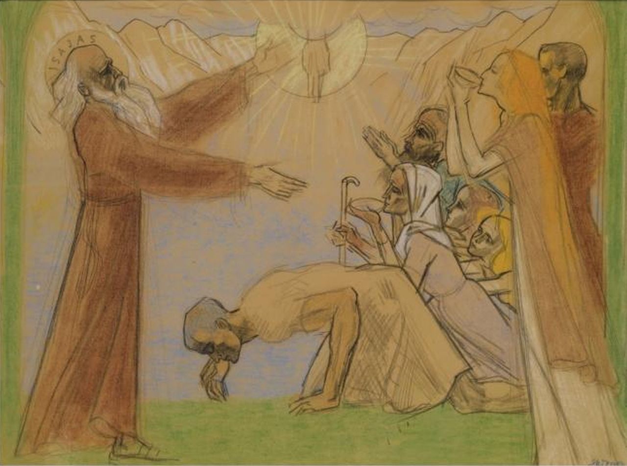 Toorop J.Th.  | Johannes Theodorus 'Jan' Toorop, The calling of Isaiah, Farbkreide auf Papier 43,5 x 58,0 cm, signed l.r. und dated 1914