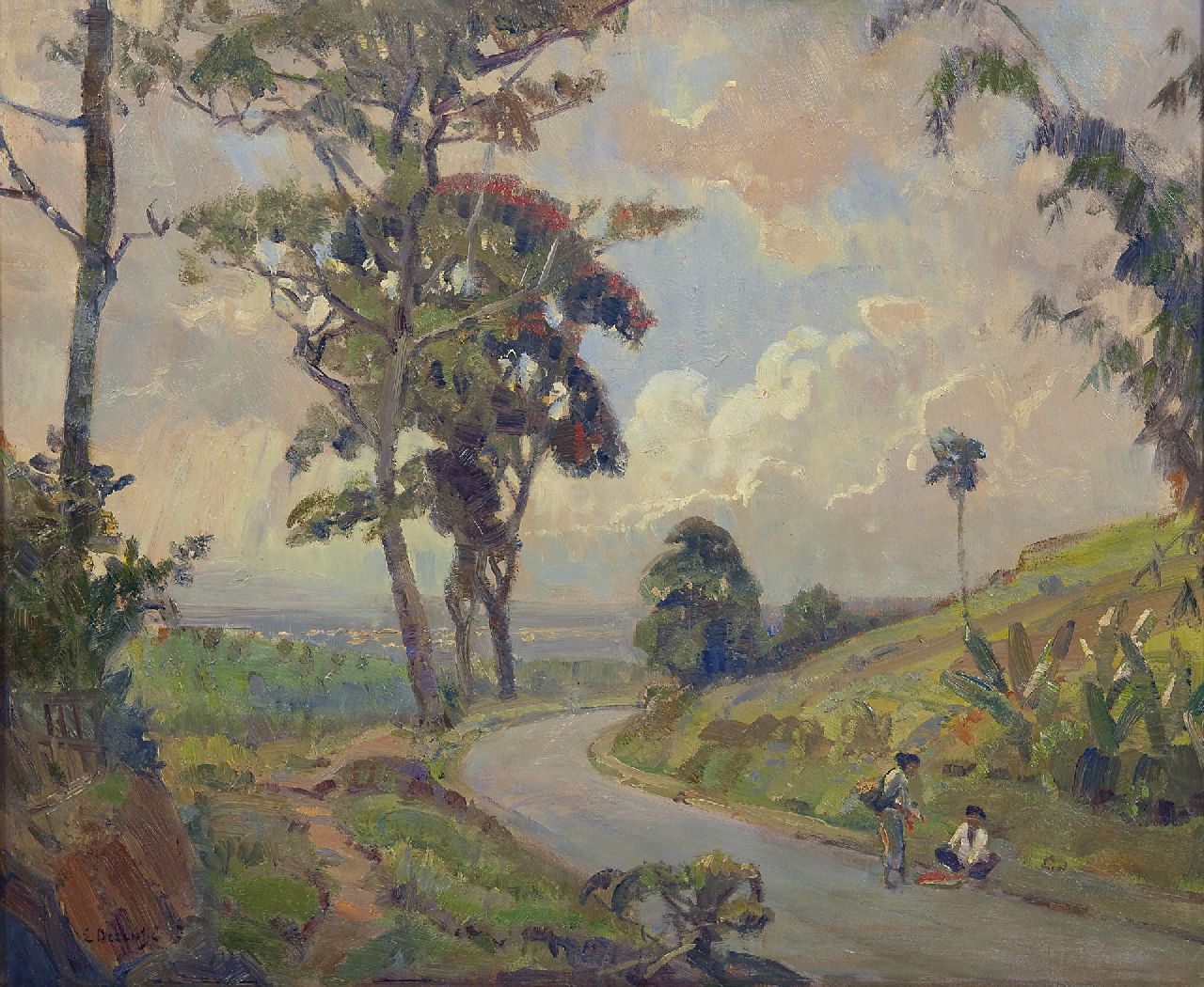Dezentjé E.  | Ernest Dezentjé, Evening in Nagrèk, Indonesia, Öl auf Holz 47,0 x 57,0 cm, signed l.l.