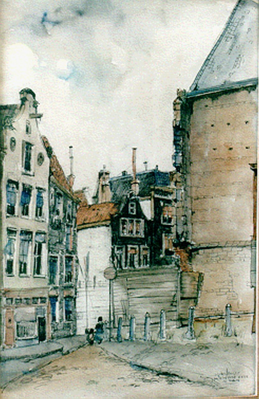 Hengst J.G. den | Johannes Gerardus 'Jan' den Hengst, The 'Oude Kerk' square, Amsterdam, Gemischte Technik auf Papier 51,0 x 33,0 cm, signed l.r.