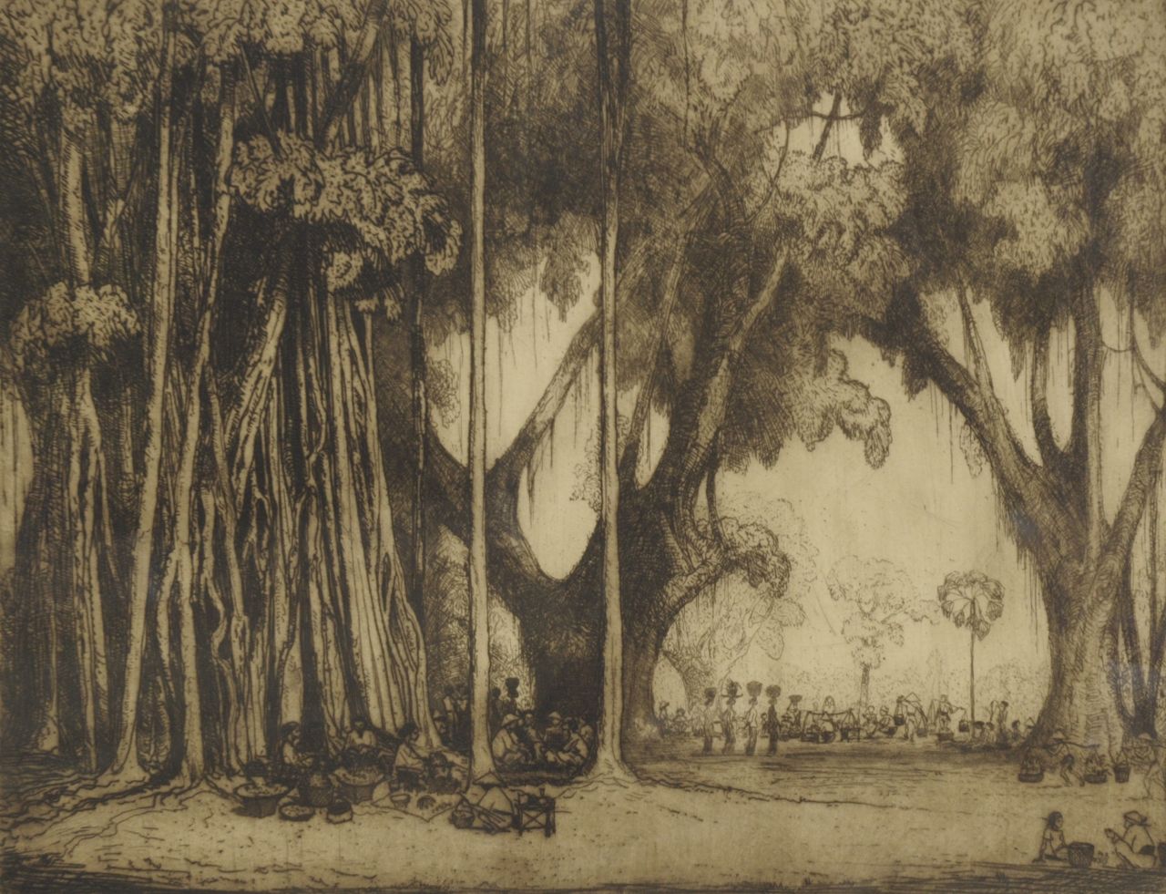 Poortenaar J.C.  | 'Jan' Christiaan Poortenaar, Indonesische Landschaft mit Markt, Radierung auf Papier 53,1 x 66,1 cm, Unterzeichnet r.u. ( in Bleistift )