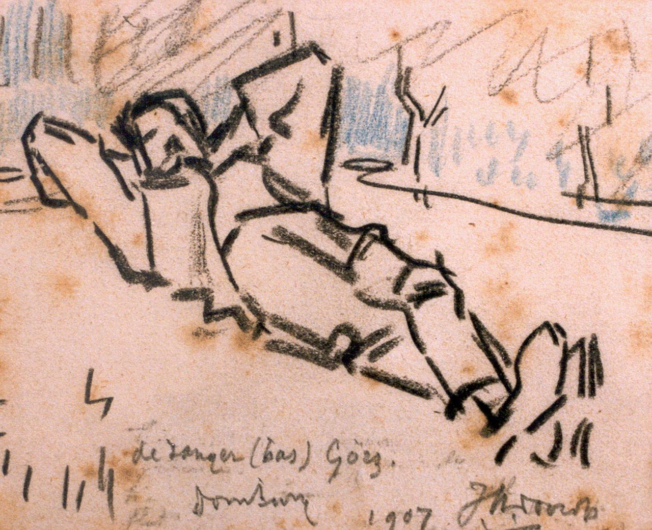 Toorop J.Th.  | Johannes Theodorus 'Jan' Toorop, The singer (Bas) Görz, Domburg, Kreide auf Papier 9,5 x 10,5 cm, Unterzeichnet r.u. und datiert '07