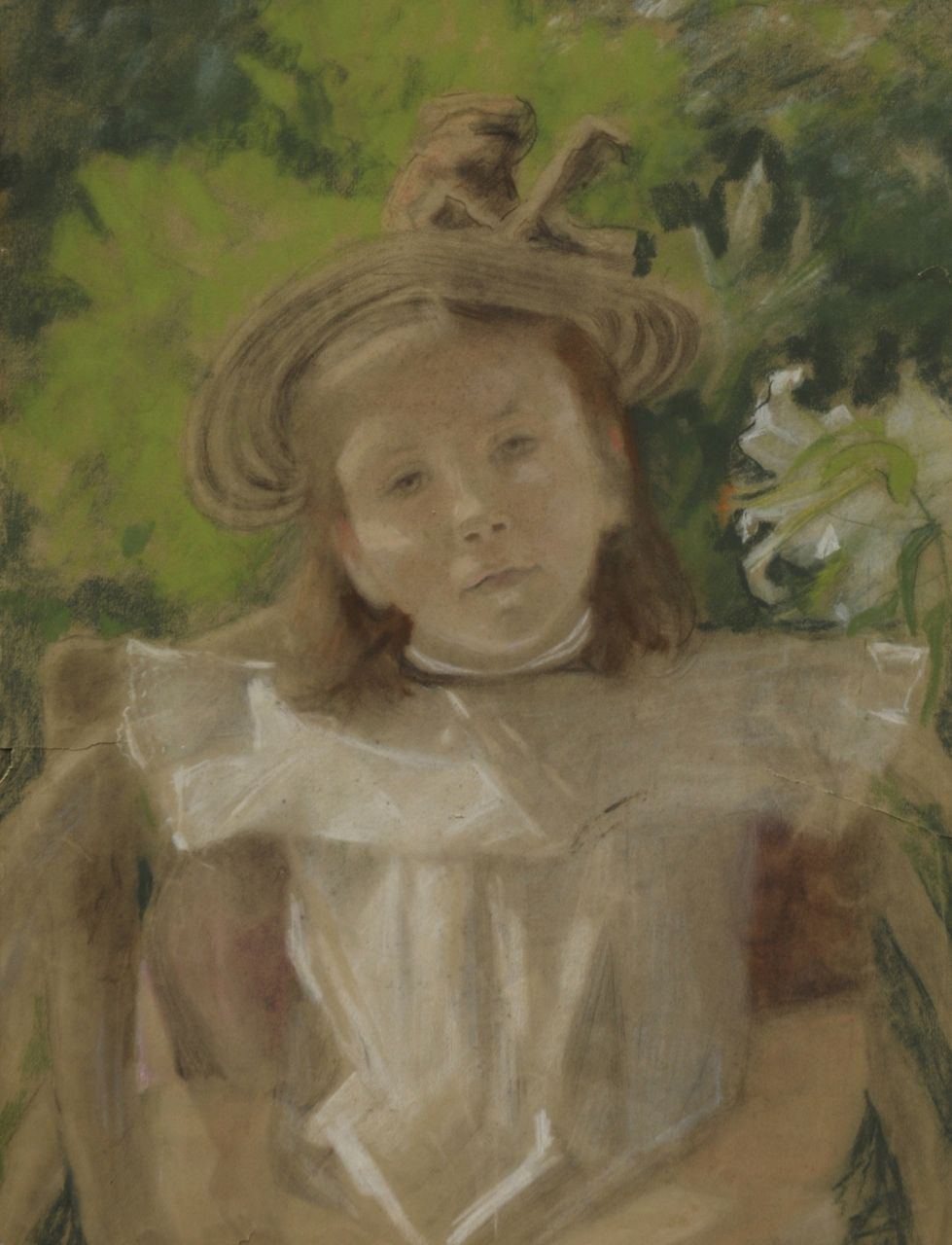 Heineken M. | Marie Heineken | Aquarelle und Zeichnungen zum Verkauf angeboten | Porträt eines Mädchens in einem Garten, Aquarell auf Papier 62,7 x 47,7 cm Heineken M. | Marie Heineken | Aquarelle und Zeichnungen zum Verkauf angeboten | Porträt eines Mädchens in einem Garten, Aquarell auf Papier 62,7 x 47,7 cm