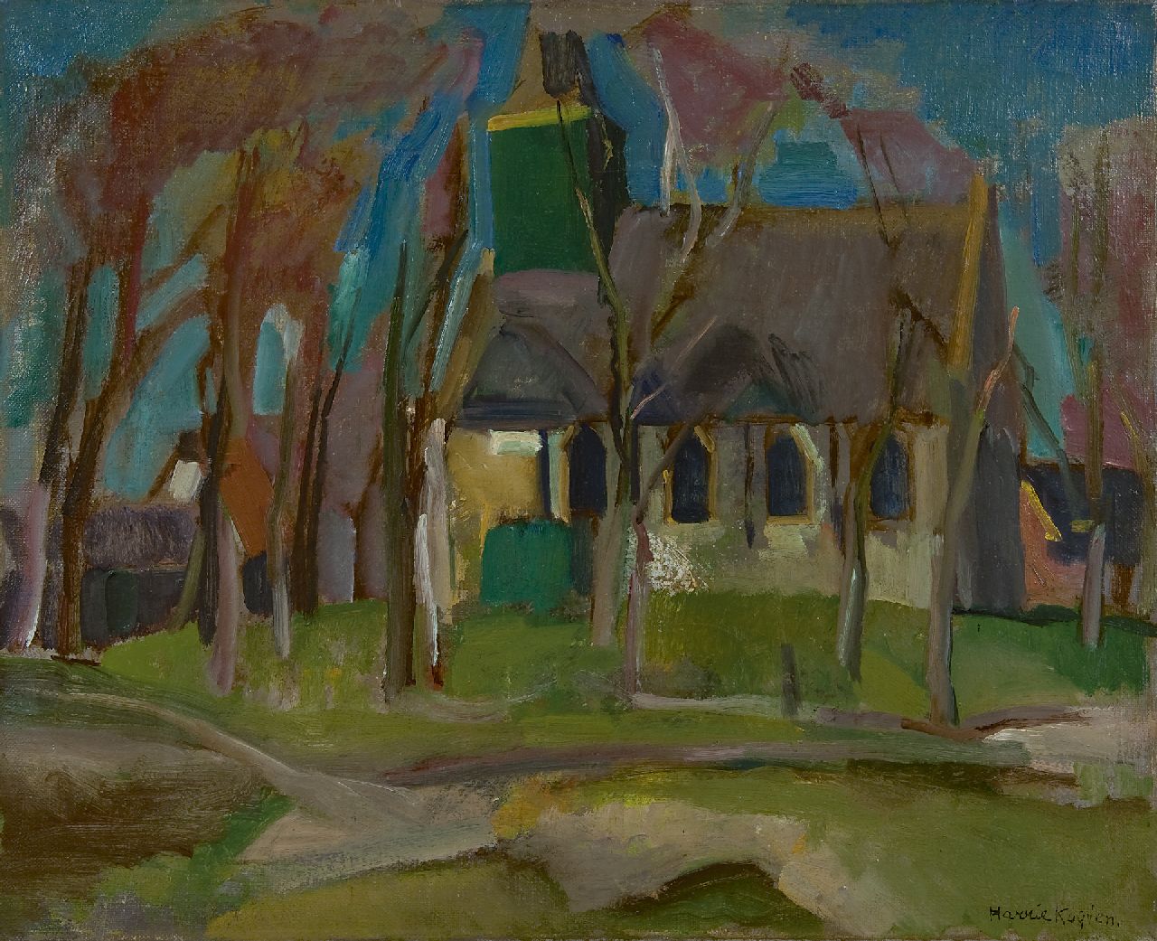Kuijten H.J.  | Henricus Johannes 'Harrie' Kuijten, The church of Groet, Öl auf Leinwand 39,3 x 48,4 cm, signed l.r.