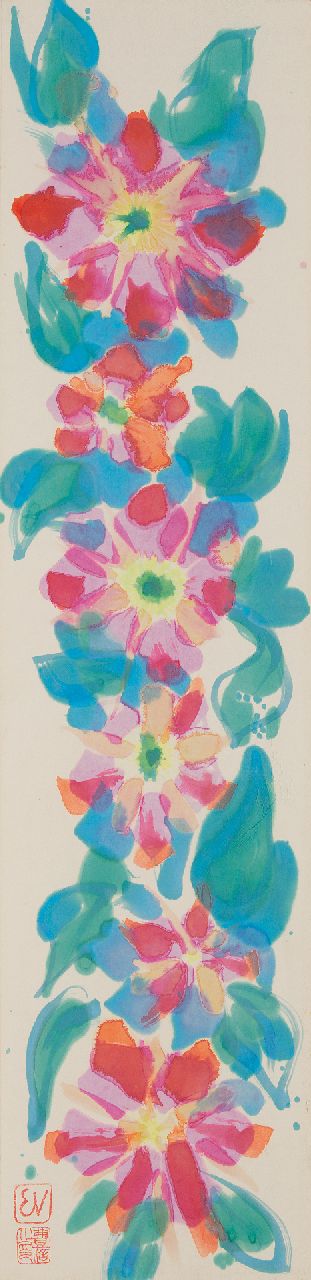 Vijlbrief E.  | Ernst Vijlbrief | Aquarelle und Zeichnungen zum Verkauf angeboten | Blumen, Aquarell auf japanisches Papier auf Pappe 125,6 x 29,5 cm, Unterzeichnet l.u. mit Monogrammstempel und Werkstattstempel