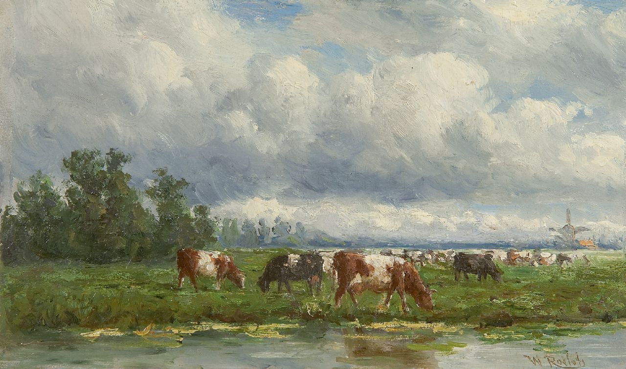 Roelofs W.  | Willem Roelofs, Cattle in a landscape, Öl auf Holz 15,0 x 25,0 cm, signed l.r.