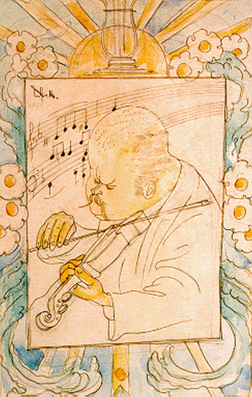 Konijnenburg W.A. van | Willem Adriaan van Konijnenburg, Playing the violin, Aquarell auf Papier 29,0 x 19,0 cm, signed u.l. und dated 1898