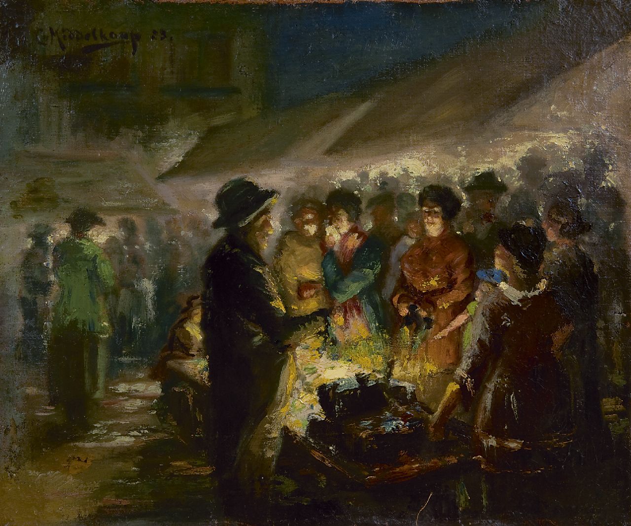 Cornelis Helenis Lodewijk Middelkoop | Abendmarkt, Öl auf Leinwand, 33,0 x 39,9 cm, Unterzeichnet l.o. und datiert '23