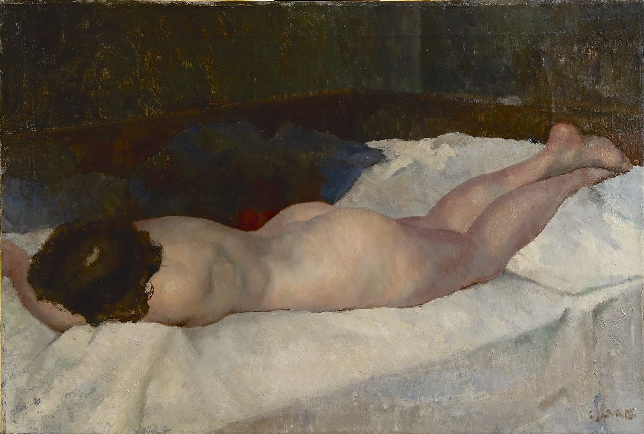 Laan C.J.  | Cornelis Jan 'Kees' Laan, Nude reclining, Öl auf Leinwand 51,4 x 76,5 cm, signed l.r. und te dateren ca. 1930-1935
