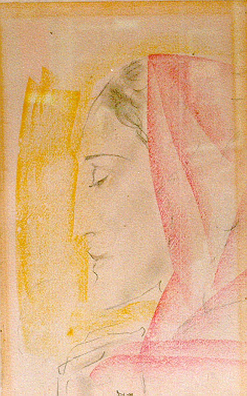 Konijnenburg W.A. van | Willem Adriaan van Konijnenburg, Young woman en profile, Gemischte Technik auf Papier 32,0 x 20,0 cm, signed l.c. und dated 1928