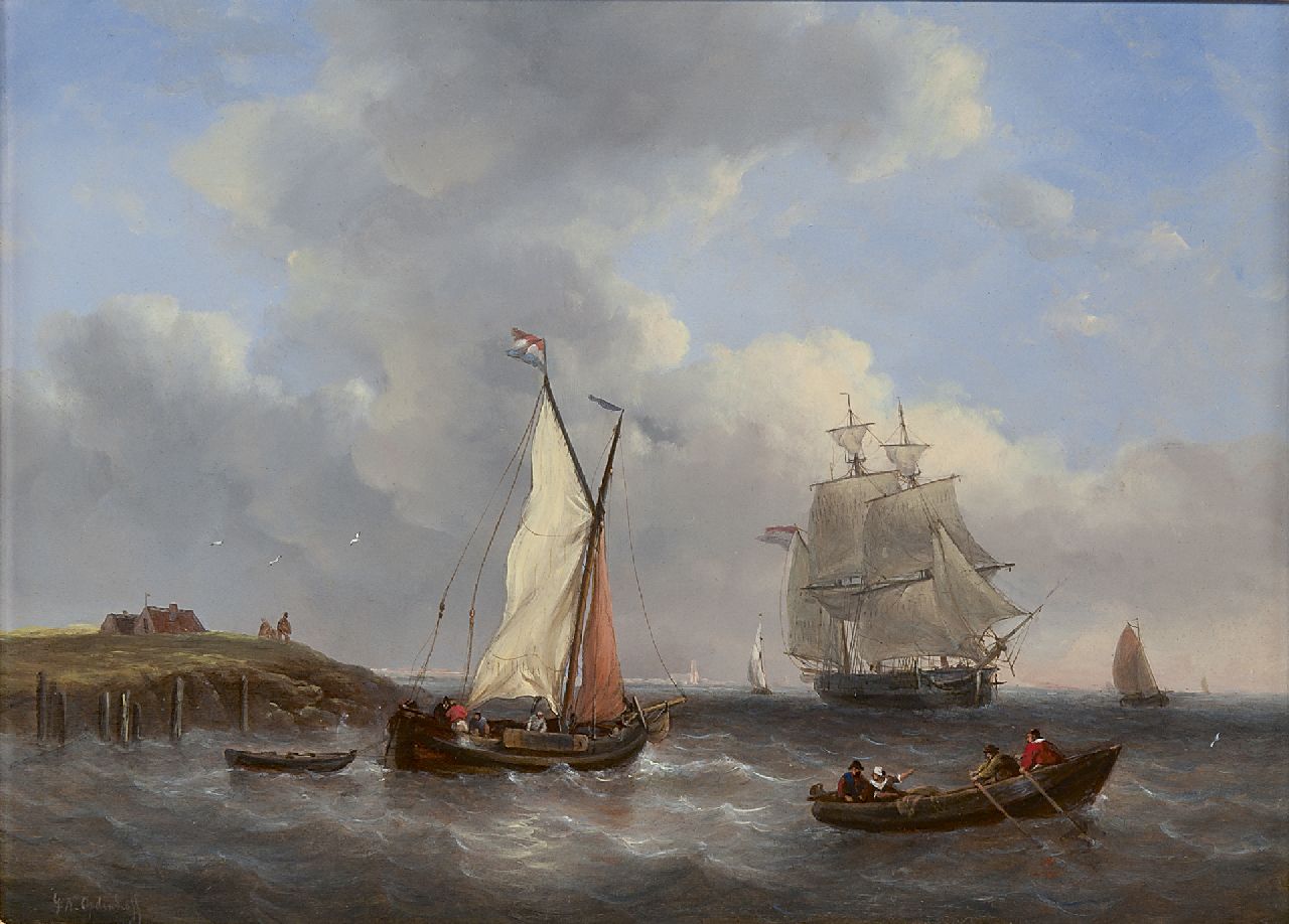 Opdenhoff G.W.  | Witzel 'George Willem' Opdenhoff, Schiffe am Hafendamm, Öl auf Holz 29,4 x 40,2 cm, Unterzeichnet l.u.