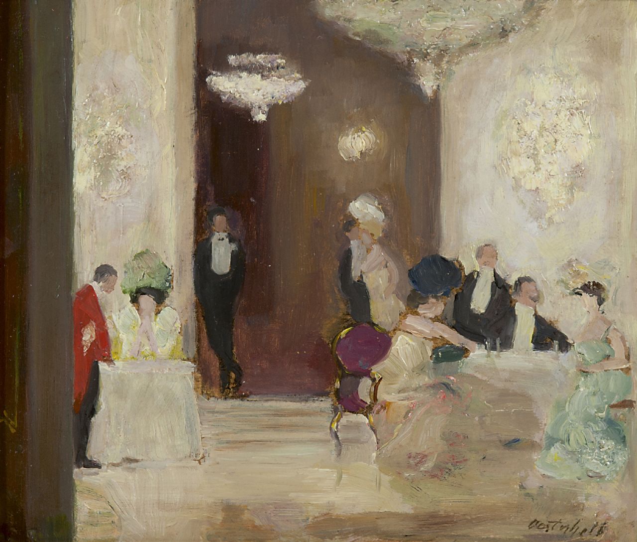 Oesterheld W.  | Walter Oesterheld, Nightclub, Berlin, Öl auf Leinwand  auf Holzfaser 22,5 x 26,5 cm, signed l.r. und painted ca. 1904