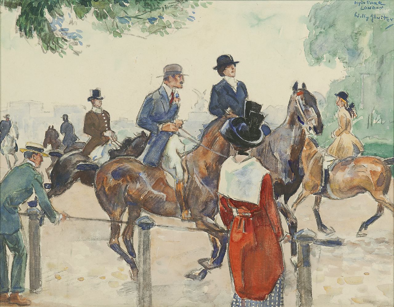 Sluiter J.W.  | Jan Willem 'Willy' Sluiter, Hyde Park, London, Kreide und Gouache auf Papier 37,0 x 47,4 cm, signed u.r.