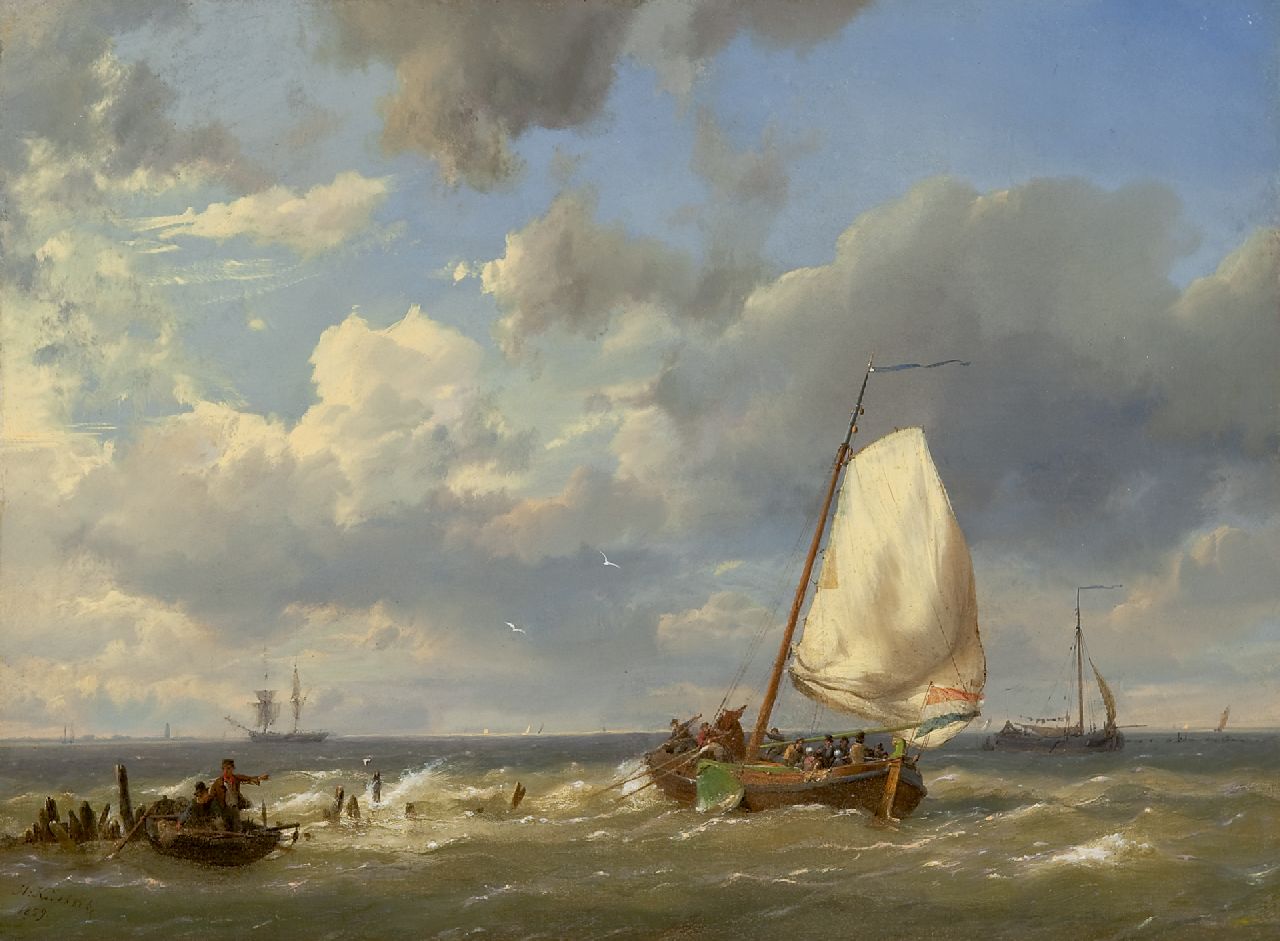 Koekkoek H.  | Hermanus Koekkoek, Fishing boats off the coast, Öl auf Leinwand 31,9 x 43,5 cm, signed l.l. und dated 1859