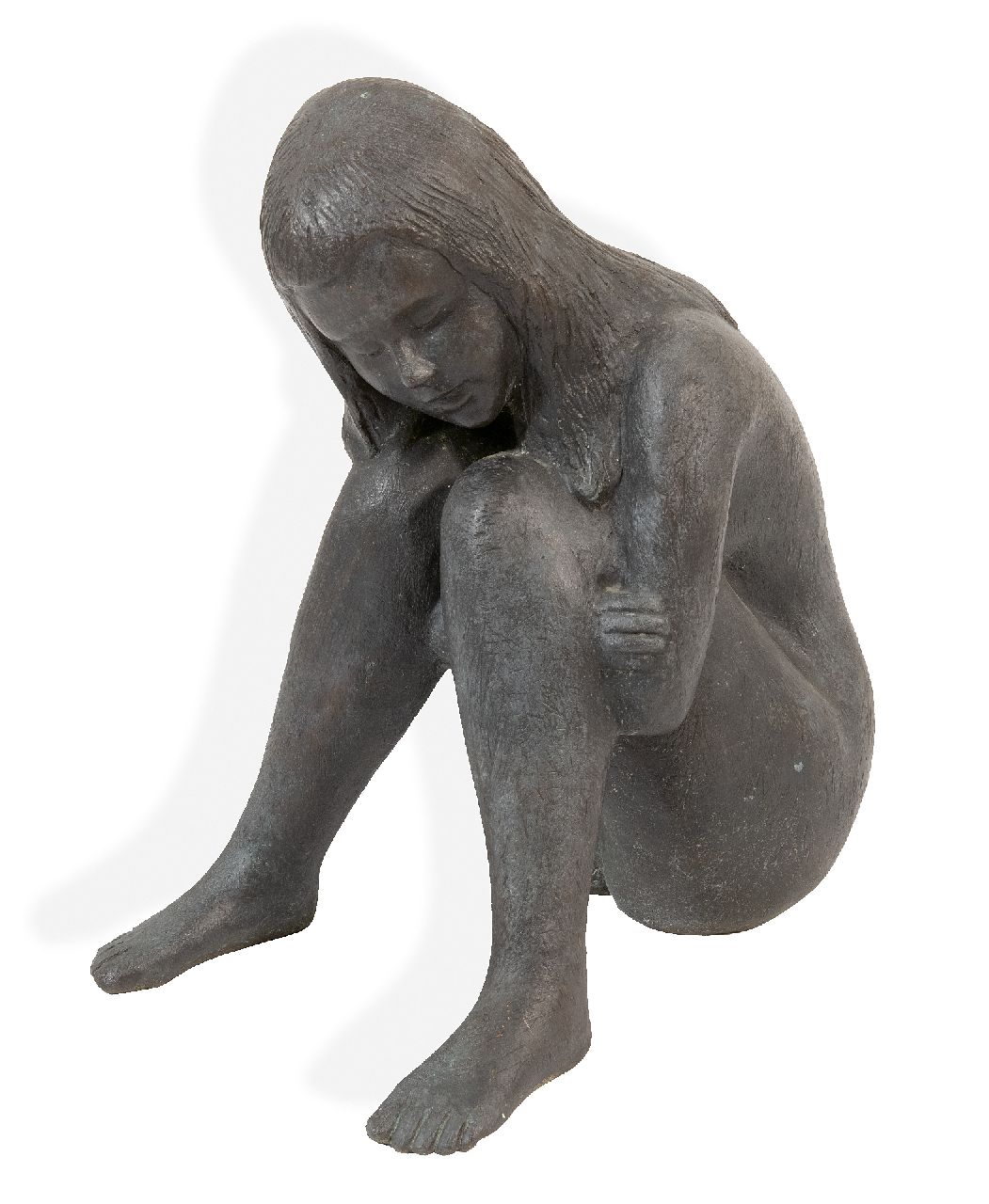 Moser K.  | Kurt Moser | Skulpturen und Objekte zum Verkauf angeboten | Melancholie, Bronze 31,7 x 19,4 cm, Unterzeichnet mit Monogramm unten