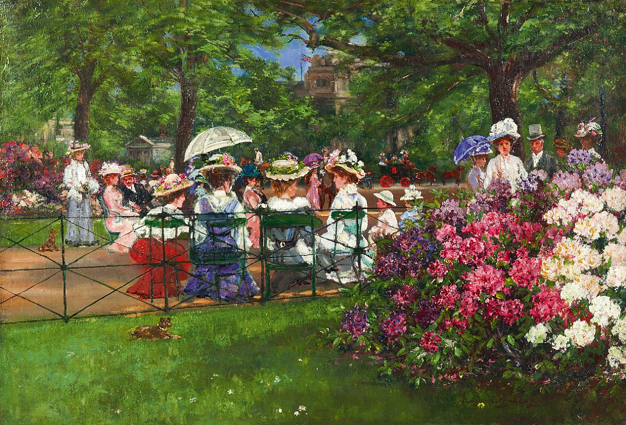 Hague J.E.H.  | Joseph Edward Homerville Hague, Elegante Gesellschaft in Hyde Park, London, Öl auf Leinwand 43,5 x 64,2 cm, Unterzeichnet r.u.